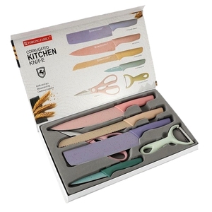 Bộ dao inox màu macaron bán chạy, 6 món, thiết kế rơm lúa mì, kèm hộp quà tặng, dành cho nhà bếp Đông Nam Á - Product Image 5