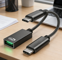 Adaptateur de chargeur USB-C double 2-en-1 avec distribution de courant USB-C, charge rapide 3A, blindage tressé PVC/Nylon pour ordinateur, iPhone 16, iPad