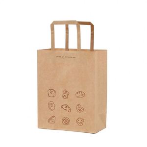 Wholesale Food-grade Recyclable Custom Logo Offset Printed Take-away Kraft Paper <b>Bags</b> with Hand Length Handles - Product Image 4