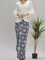 Set Baju Kurung Muslimah Dua Potong, Blus Berlubang, Rok Cetak Batik, Lengan Panjang, Pakaian Islami Elegan, Suplai Grosir