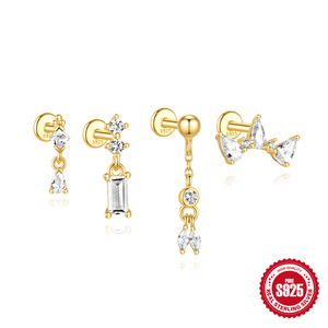 Gaby Jewelry <span class=keywords><strong>Piercing</strong></span> Ipoallergenico in <span class=keywords><strong>Argento</strong></span> Massiccio Sterling <span class=keywords><strong>925</strong></span> con Pendente Cz e Barra Labret con Retro Piatto Silverparts - Product Image 6