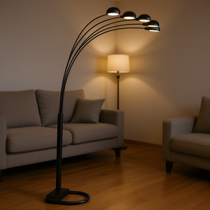 Lampadaire LED 5 lumières noir satiné, design moderne pour salon, éclairage intérieur, base E26, corps en métal, lumière blanche froide - Product Image 2