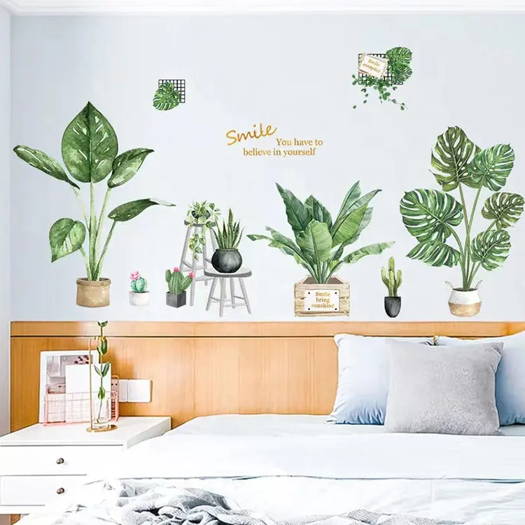 Ins Style Fashion DIY Green Plant leaves Wall sticker Decoration Living Room Office Modern Art Home