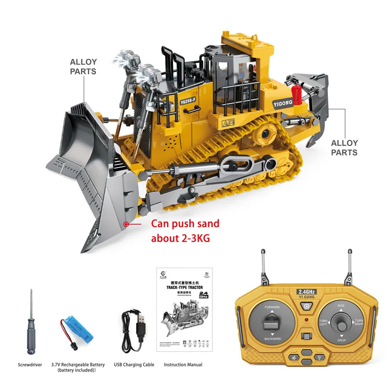 2.4G क्रॉलर बुलडोजर मॉडल खिलौना ट्रक 9CH इंजीनियरिंग वाहन रिमोट कंट्रोल मिश्र धातु कार बच्चों के लिए
