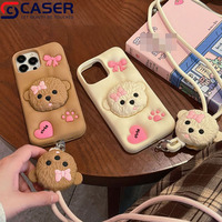 Coque de téléphone invisible avec nœud papillon 3D super mignon, coque en silicone souple créative avec cordon pour iPhone 16 Pro et 15 pour filles