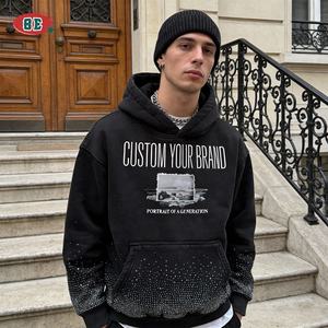 カスタムエッセンシャルズ ヴィンテージ ラインストーン スウェットシャツ サンフェード アシッドウォッシュ デザイナー DTG ルーズフィット プリント プルオーバー パーカー メンズ - Product Image 1