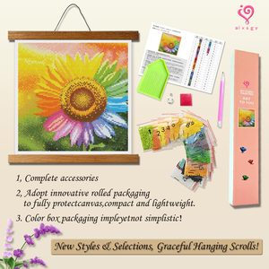 Kit de peinture diamant moderne OEM, motif tournesol, avec diamants ronds et carrés imprimés, cadre 32,5*32,5 cm - Product Image 5