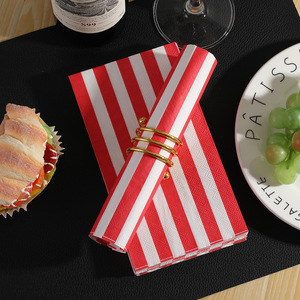 Vertical Striped Printed Paper Napkins 330mmx400mm Disposable For Themed Party Red And Yellow - Product Image 3