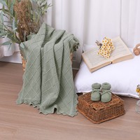 Vente en gros de couvertures pour bébés unisexes en coton 100% tricoté, avec chaussons assortis, ensembles cadeaux thermiques respirants en 2 pièces