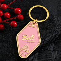 Porte-clés personnalisé de style motel vintage, plaqué or, en alliage de zinc, porte-clés en métal, logo personnalisé, texte, porte-clés d'hôtel pour cadeau