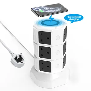 Tower UK Standard Vertical Power Socket Individually Switched Each Layer Extension Lead Towers surge protector power strip