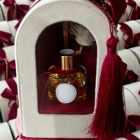 Boîte de luxe transparente en verre pour parfum avec fenêtre arquée, emballage cadeau en velours rouge pour mariage, huiles essentielles et parfums, avec pompon
