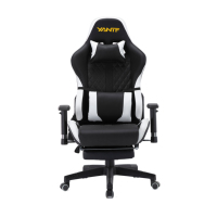 Chaise de bureau pivotante ergonomique en cuir PU et PVC, style racing, avec repose-pieds rétractable, blanche