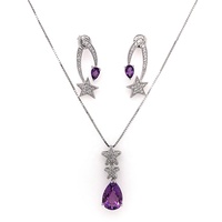 Étoile Pourpre De Mariage En Pierre Collier Et Bracelet Et Boucle D'oreille Et Bague Ensemble