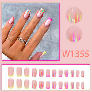 W1355 2025 Color neón <span class=keywords><strong>Colores</strong></span> coloridos Luna creciente Lado corto Nuevo producto Temperamento Mostrar puntas <span class=keywords><strong>de</strong></span> <span class=keywords><strong>uñas</strong></span> blancas <span class=keywords><strong>de</strong></span> otoño e invierno - Product Image 2