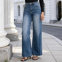 Jeans de mujer de cintura alta BBL de pierna ancha, elásticos, con control de abdomen, holgados, de mezclilla, de ajuste suelto, levanta glúteos, estilo urbano