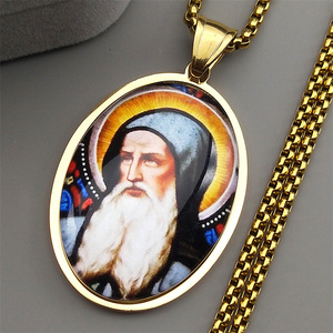 Medalla de <span class=keywords><strong>San</strong></span> <span class=keywords><strong>Benito</strong></span> de Cristal, Colgante Ovalado de Acero Inoxidable, Collar, Joyería Dorada, Accesorios de Regalo - Product Image 3