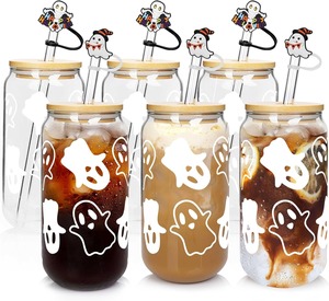 Vui 16oz Halloween ma ly thủy tinh dơi cà phê có thể Gothic ma quái bia thủy tinh Cookie Jar trang trí nội thất Quà Tặng uống chai nước - Product Image 3