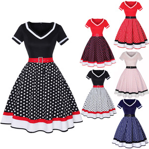 <span class=keywords><strong>Robe</strong></span> de soirée vintage pour femmes des années 50 et 60 avec ceinture, imprimé à pois, manches courtes, <span class=keywords><strong>robe</strong></span> <span class=keywords><strong>Hepburn</strong></span>, <span class=keywords><strong>robe</strong></span> pin-up rockabilly - Product Image 1