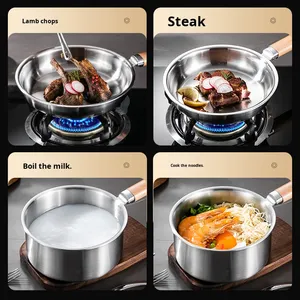 Sartén de Acero Inoxidable de Triple Capa con Tapa, Mango de Madera, Apta para Inducción, Compatible con Todos los Tipos de Estufas, Sartén Versátil para Saltear - Product Image 4