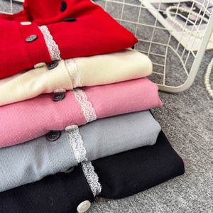 Cardigã Tricotado Estilo Doce para Mulheres com Padrões de Coração em 3D e Acabamento em Renda - Top de Verão Slim-Fit para Figuras Pequenas - Product Image 1