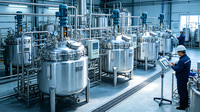 Cuve de réaction automatique sous pression en acier inoxydable à double enveloppe SUS304/SUS316L, contrôlée par PLC, pour réacteur chimique discontinu 100L