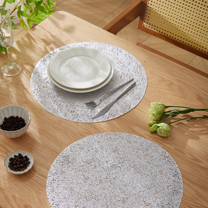 Round PVC Table <b>Mat</b> Heat Insulating <b>Waterproof</b> Placemat For Dining Table Silver Color - Product Image 1