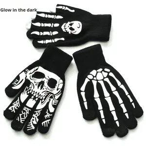 Halloween Skeleton Fluorescent <strong>Gloves</strong> Full Finger Skeleton Pattern <strong>Gloves</strong> with Luminous Cosplay Costume Accessories for Adults - Product Image 1