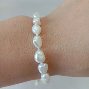 Bracciale/Cavigliera 17 cm + 5 cm, 100% <span class=keywords><strong>Perle</strong></span> Naturali d'Acqua Dolce, <span class=keywords><strong>Perle</strong></span> <span class=keywords><strong>Barocche</strong></span> Annodate 6.5-7.5 MM, Durevole, Chiusura Placcata in Oro 18k - Product Image 3