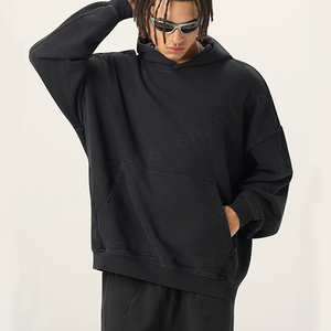 Sudadera con capucha de felpa francesa lavado con ácido para hombre logotipo personalizado con capucha informal otoño bolsillo alta calidad grueso liso - Product Image 3