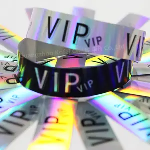 Kofei Custom Event Pattern Logo Imprimible Laser Holographic Paper Wristband One time Use Festival Ticket Plastic Wristband