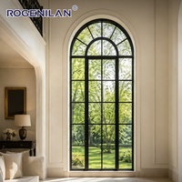 Ventana Panorámica Arqueada de Vidrio Fijo con Rejilla de Aluminio Impermeable Francesa Rogenilan, Doble Acristalamiento Low-E