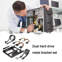 2.5 Inci Ke 3.5 Inci 2-Bay HDD Eksternal SSD Bracket Metal Mounting Kit Adapter Mendukung dengan Set Kabel Daya Data SATA