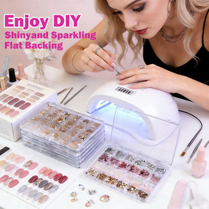 24 ช่อง 3 มิติ ลายกลม ประดับเล็บ คริสตัลติดเล็บ ขนาดต่างๆ แบบแบน โลหะใส/AB/สีแชมเปญ/สีชมพู DIY ไม่ต้องใช้ความร้อน สำหรับตกแต่งเล็บ - Product Image 2