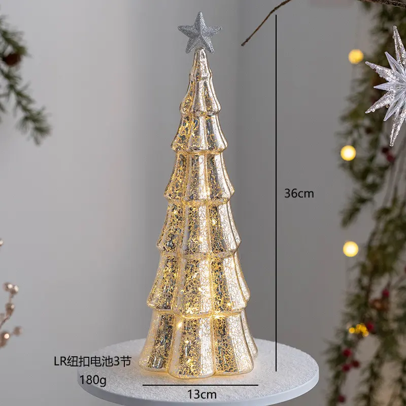 LED Weihnachten leuchtendes Glas konische Ornamente Urlaub Indoor Weihnachts baum Geeignet für Home Party Dekoration Silber