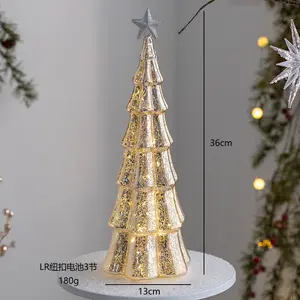 Adornos cónicos de vidrio luminoso de Navidad LED, árbol de Navidad interior de vacaciones, adecuado para decoración de fiesta en casa, Plata