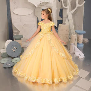 ML081 Vestido de <span class=keywords><strong>princesa</strong></span> de encaje, gasa y satén, largo midi, con efecto ilusión, para comercio exterior, ideal para actuaciones, cumpleaños, niñas de las flores y bodas, con diseño abullonado - Product Image 1