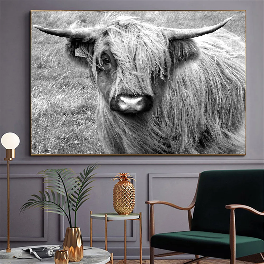 Salon décor nordique Yak boeufs mur photos toile peinture affiches imprime bétail highland vache mur art