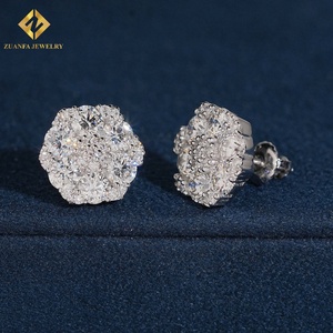 Luxury Iced Out Honey Comb Setting Round Cluster <b>Stud</b> <b>Earrings</b> 925 <b>Silver</b> Screw Back Heavy Handmade Bling <b>Earrings</b> for Men Women - Product Image 5