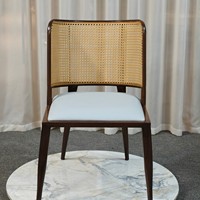 Chaise de salle à manger nordique en bois durable avec dossier en rotin et assise bleu clair pour la maison, le bar ou l'appartement (vente en gros)