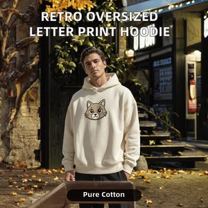 Men's Cream Cartoon Graphic Hooded Sweatshirt Pullover Oversized Casual <b>Y2K</b> <b>Streetwear</b> for Autumn - Product Image 2
