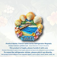 L'âme poétique d'une personne chinoise, coquillage français de Tahiti, maison en bois en bord de mer, aimant de réfrigérateur, autocollant magnétique 3D, souvenir de voyage