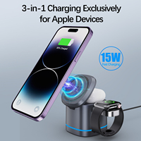 Chargeur sans fil pliable 3 en 1, 15W, station de charge rapide, station de charge de bureau pour iPhone 15 Pro Max, magnétique, portable
