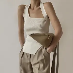 2022 Vrouwen Nieuwe Sexy Pure Kleur Mouwloze Spaghelti Slip Vest Top Knit Top Trui Vest