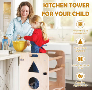 Nhà bếp bằng gỗ phân Helper 4-in-1 Toddler nhà bếp bước phân có thể gập lại học tập đứng tháp với bảng đen - Product Image 2