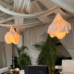 Vintage Japanese Style Chandelier E27 Six Head Round White Fabric Art <b>Lighting</b> For Home <b>Dining</b> Room - Product Image 1