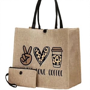 Sac fourre-tout en jute à grande ouverture avec motif lettres, tendance hiver pour femme, best-seller - Product Image 2