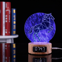Lampe de chevet 3D intelligente en acrylique personnalisée avec haut-parleur musical, base en bois à grain, veilleuse LED RGB et horloge-réveil avec minuteur