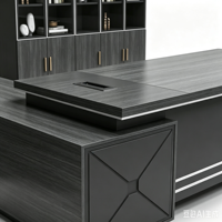 Bureau de direction en forme de L de luxe avec bibliothèque et armoire de rangement, bureau en bois pour la salle du directeur