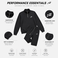 Ensemble de survêtement sportif 2 pièces pour homme : sweat-shirt à col montant et demi-zip, pantalon de jogging ample à jambes larges, respirant en polyester/coton